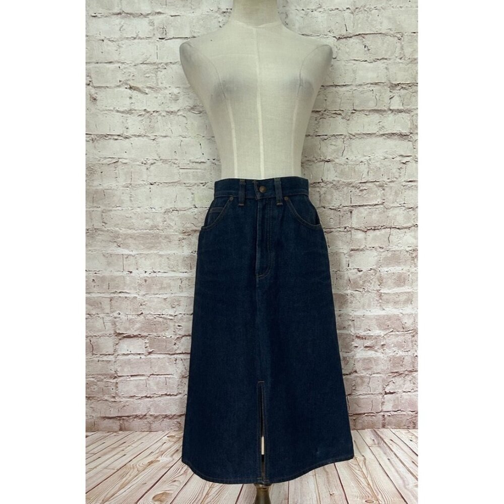 Vintage 70s 80s Levi's Orange Tab Denim A Line Midi Skirt Womens Size 10 - Picture 4 of 5